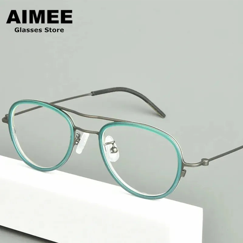 Aimee Unisex Full Rim Oval Double Bridge Titanium Acetate Eyeglasses 14508