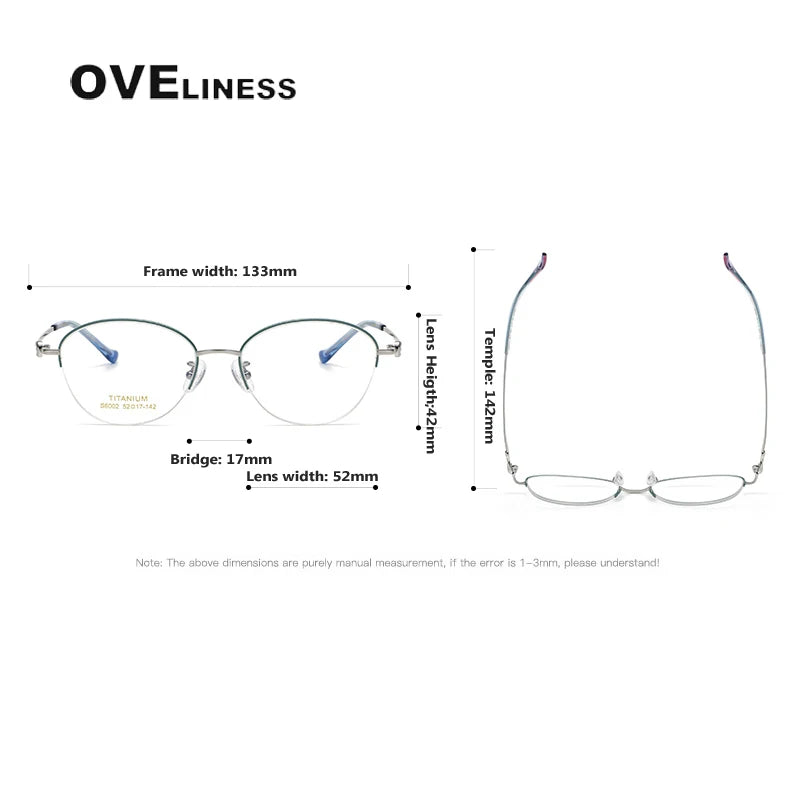 Oveliness Women's Semi Rim Oval Titanium Eyeglasses 196002 Semi Rim Oveliness   