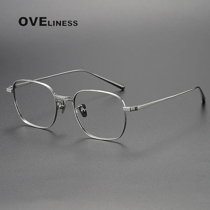 Oveliness Women's Full Rim Polygon Square Titanium Eyeglasses 1518 Full Rim Oveliness silver  