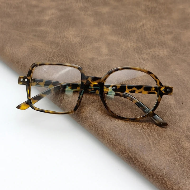 Cubojue Unisex Full Rim Square Round Tr 90 Titanium Reading Glasses 822007 Reading Glasses Cubojue leopard +250