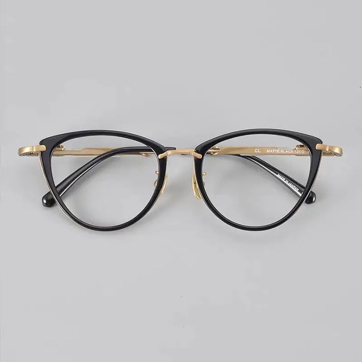 Hewei Unisex Full Rim Oval Cat Eye Acetate Alloy Eyeglasses 13252 Full Rim Hewei black gold  