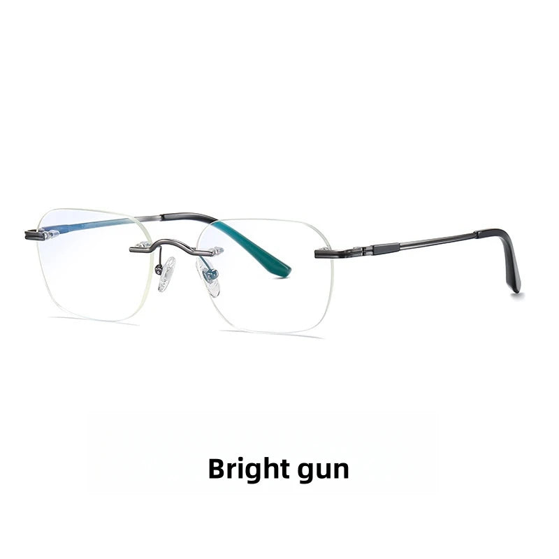 KatKani Unisex Rimless Square Titanium Eyeglasses Pt901 Rimless KatKani Eyeglasses Bright gun  