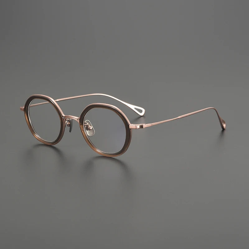 Gatenac Women's Full Rim Flat Top Round Acetate Titanium Eyeglasses G1584