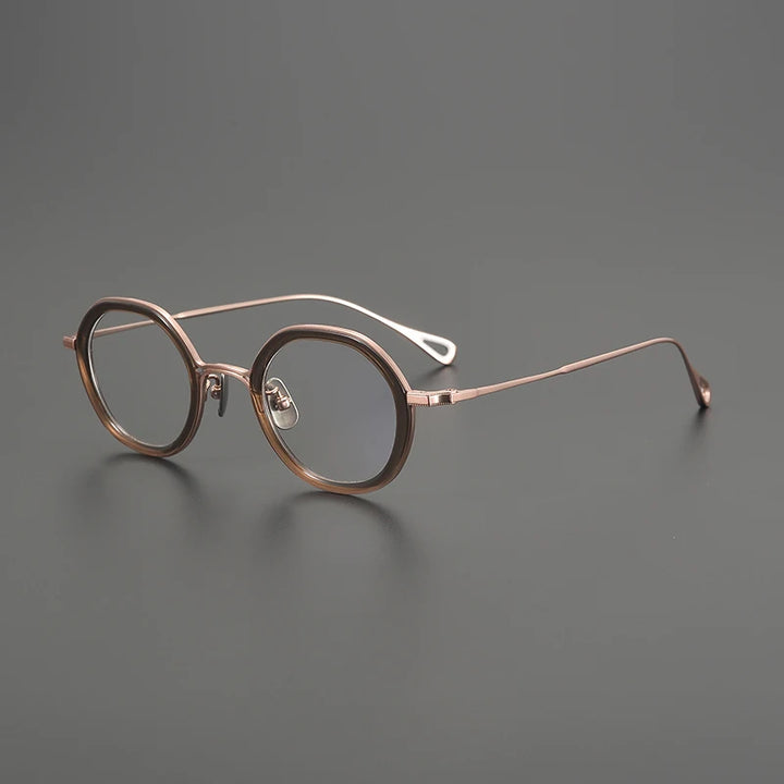 Gatenac Women's Full Rim Flat Top Round Acetate Titanium Eyeglasses G1584