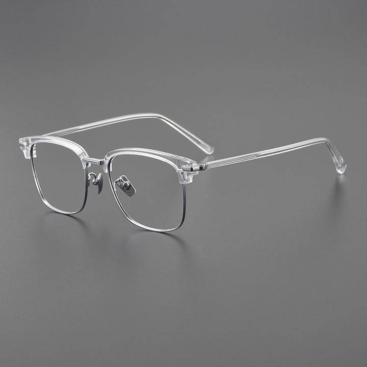 Gatenac Men's Full Rim Square Acetate Titanium Eyeglasses Gxyj1044 Full Rim Gatenac Silver  