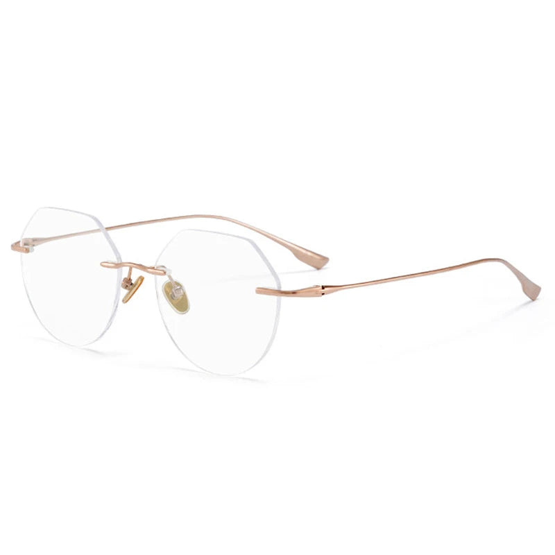 Handoer Men's Rimless Polygon Titanium Eyeglasses 121214 Rimless Handoer Rose Gold  