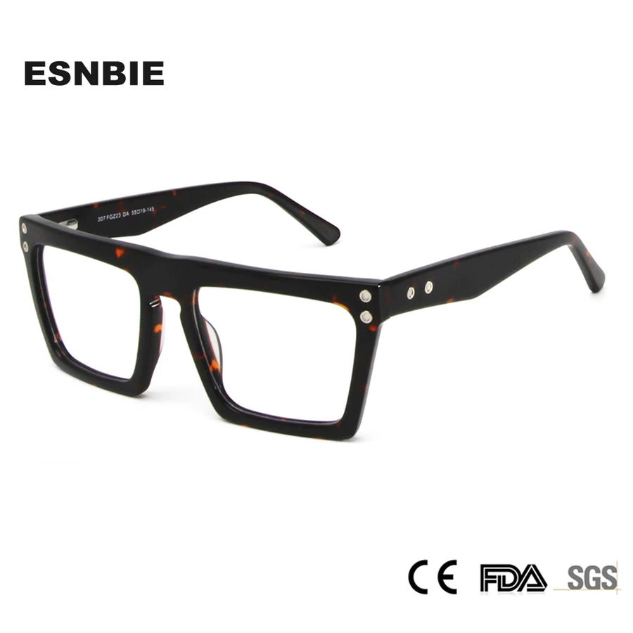 Esnbie Unisex Full Rim Big Square Brow Line Acetate Eyeglasses 30623 Full Rim Esnbie   