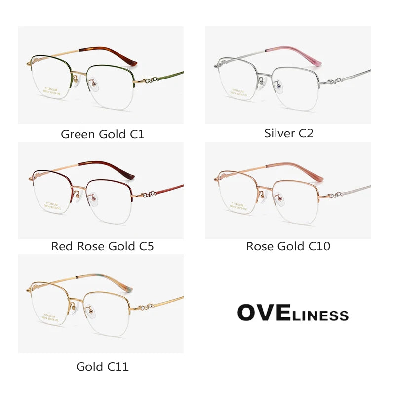 Oveliness Women's Semi Rim Square Oval Titanium Eyeglasses 6014 Semi Rim Oveliness   