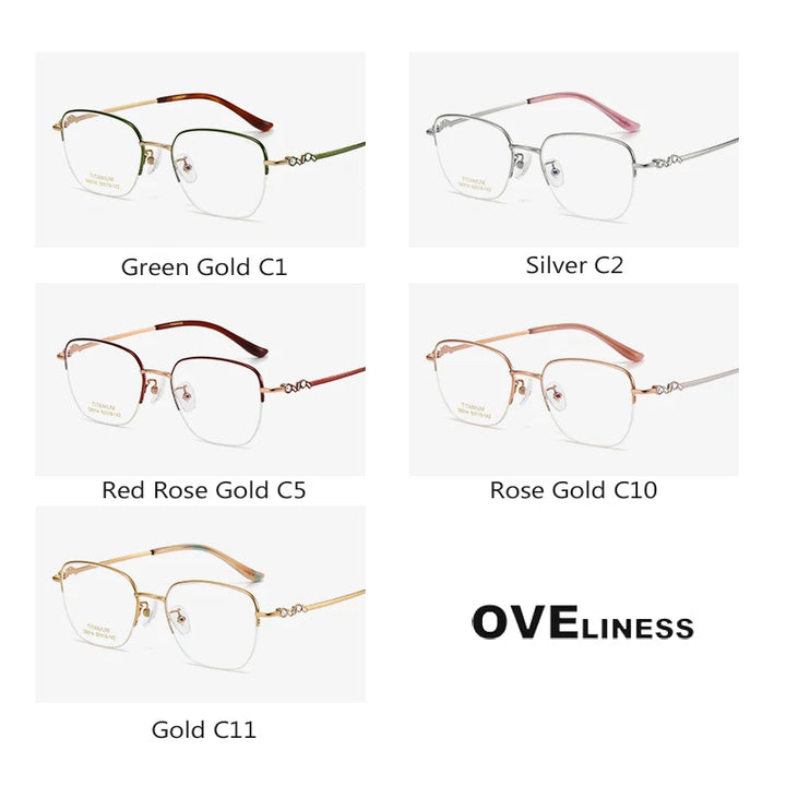 Oveliness Women's Semi Rim Square Oval Titanium Eyeglasses 6014 Semi Rim Oveliness   