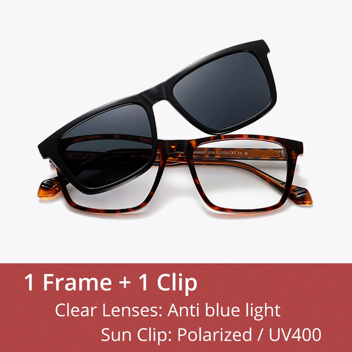 Ralferty Unisex Full Rim Square Tr 90 Alloy Eyeglasses Clip On Sunglasses 534207