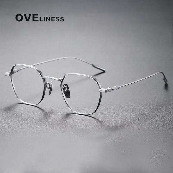 Oveliness Women's Full Rim Flat Top Polygon Titanium Eyeglasses 84848 Full Rim Oveliness silver