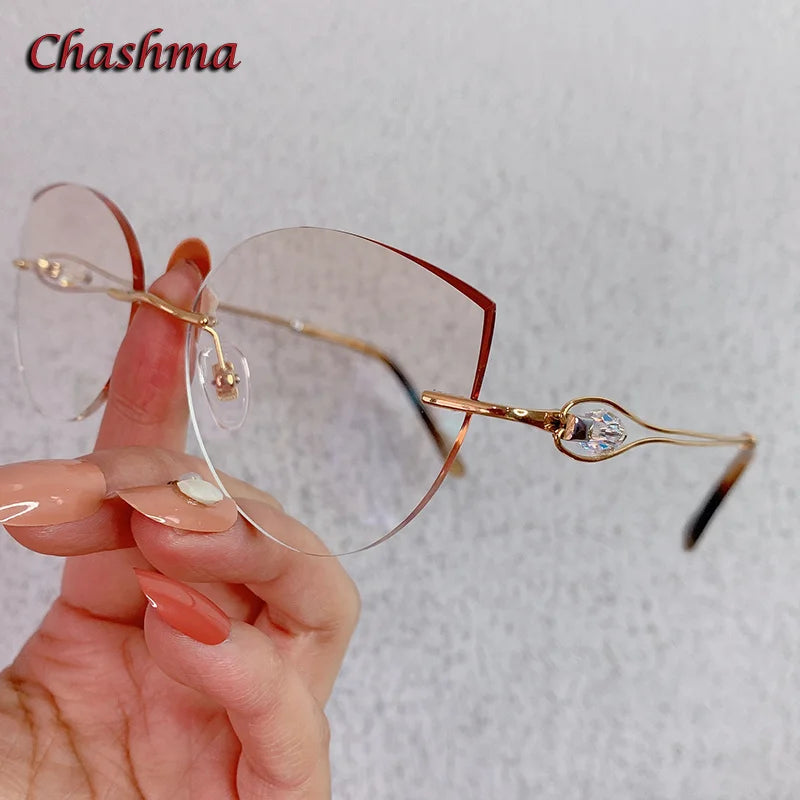 Chashma Ochki Women's Rimless Cat Eye Titanium Eyeglasses 1337 Rimless Chashma Ochki   