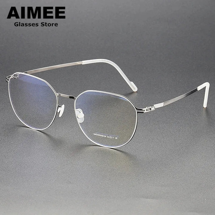 Aimee Women's Full Rim Flat Top Oval Stainless Steel Eyeglasses 13652 Full Rim Aimee Silver  