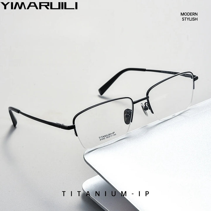 Yimaruili Men's Semi Rim Square Titanium Eyeglasses 81042 Semi Rim Yimaruili Eyeglasses