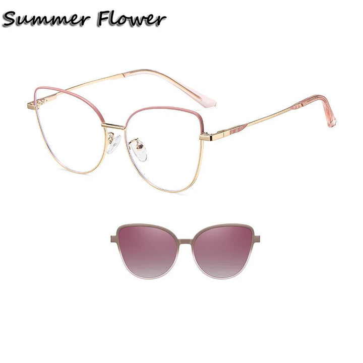 Summer Flower Women's Full Rim Cat Eye Titanium Eyeglasses Clip On Sunglasses 710244