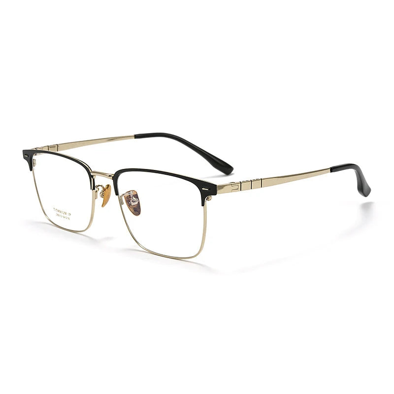 KatKani Men's Full Rim Square Titanium Eyeglasses H26012 Full Rim KatKani Eyeglasses Black Gold  