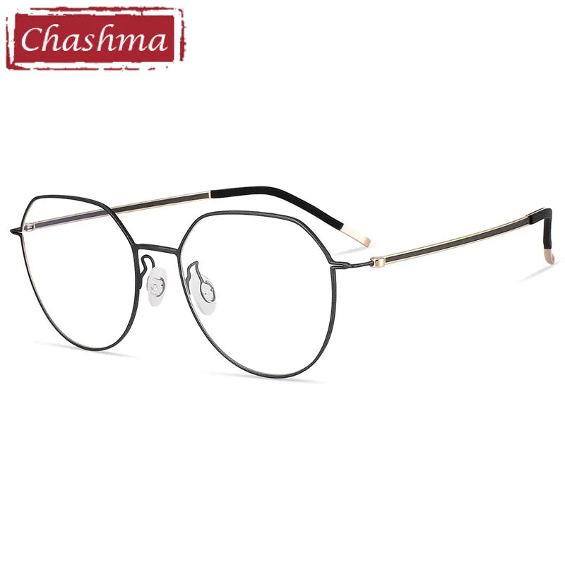 Chashma Ottica Women's Full Rim Flat Top Round Titanium Eyeglasses 7241 Full Rim Chashma Ottica Black  