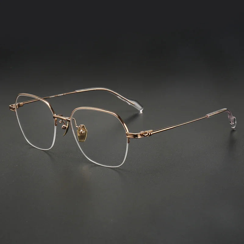 Aror Unisex Semi Rim Square Polygon Titanium Eyeglasses 10169 Semi Rim Aror Gold