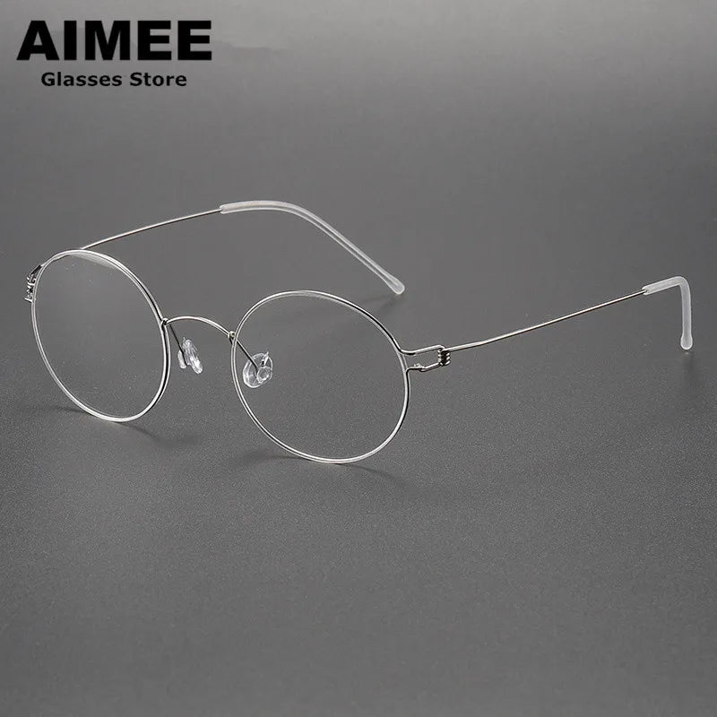 Aimee Unisex Full Rim Round Screwless Titanium Eyeglasses 4822 Full Rim Aimee Silver  