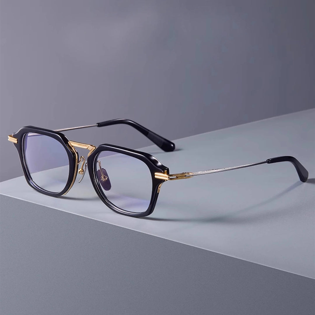Black Mask Unisex Full Rim Big Square Titanium Acetate Eyeglasses 61413