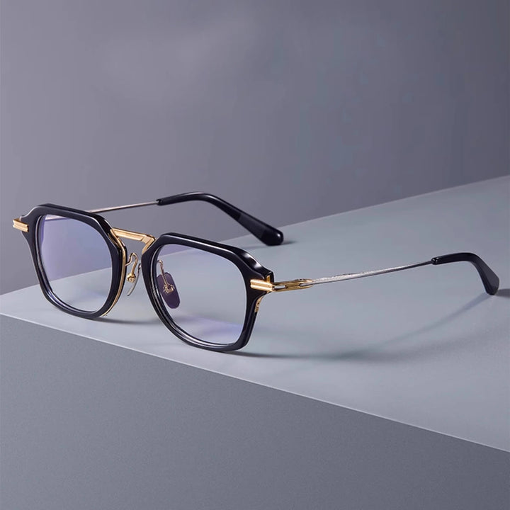 Black Mask Unisex Full Rim Big Square Titanium Acetate Eyeglasses 61413