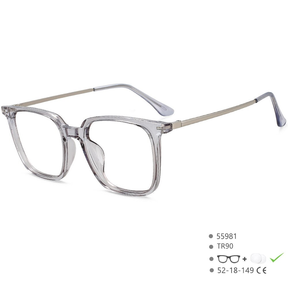 CCspace Unisex Full Rim Square Tr 90 Titanium Eyeglasses 55981 Full Rim CCspace China Grey 