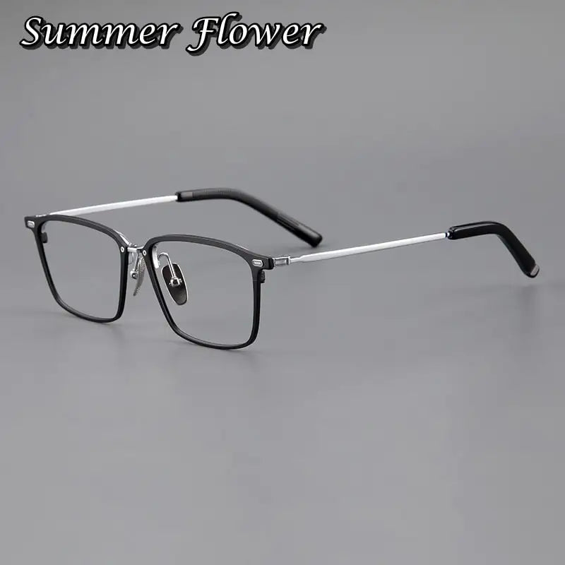Summer Flower Men's Full Rim Square Acetate Titanium Eyeglasses 97144