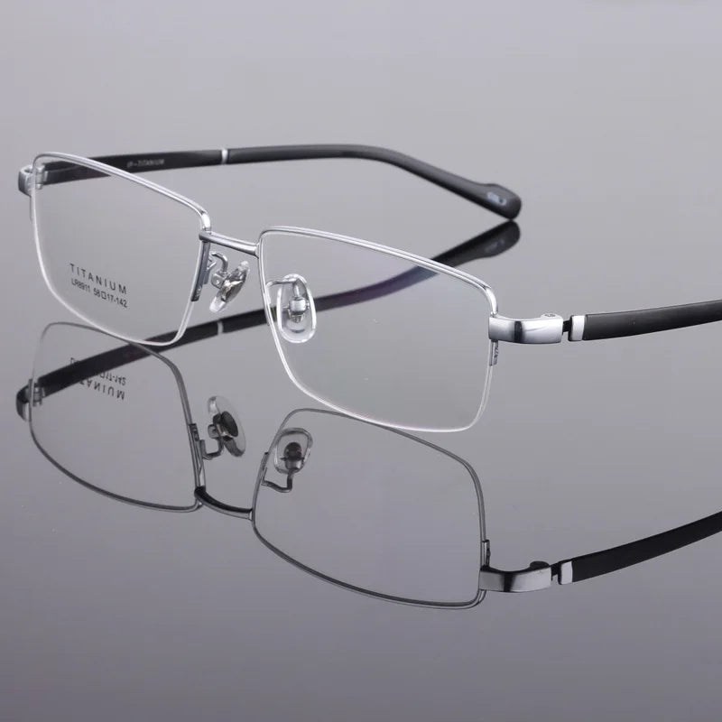 Hdcrafter Men's Semi Rim Big Square Titanium Eyeglasses 48911