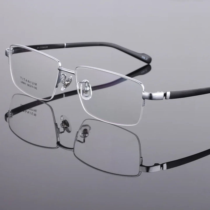 Hdcrafter Men's Semi Rim Big Square Titanium Eyeglasses 48911