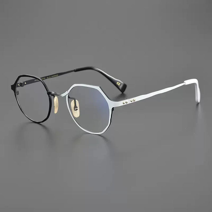 Gatenac Unisex Full Rim Flat Top Round Titanium Eyeglasses Gxyj1219 Full Rim Gatenac Black White  