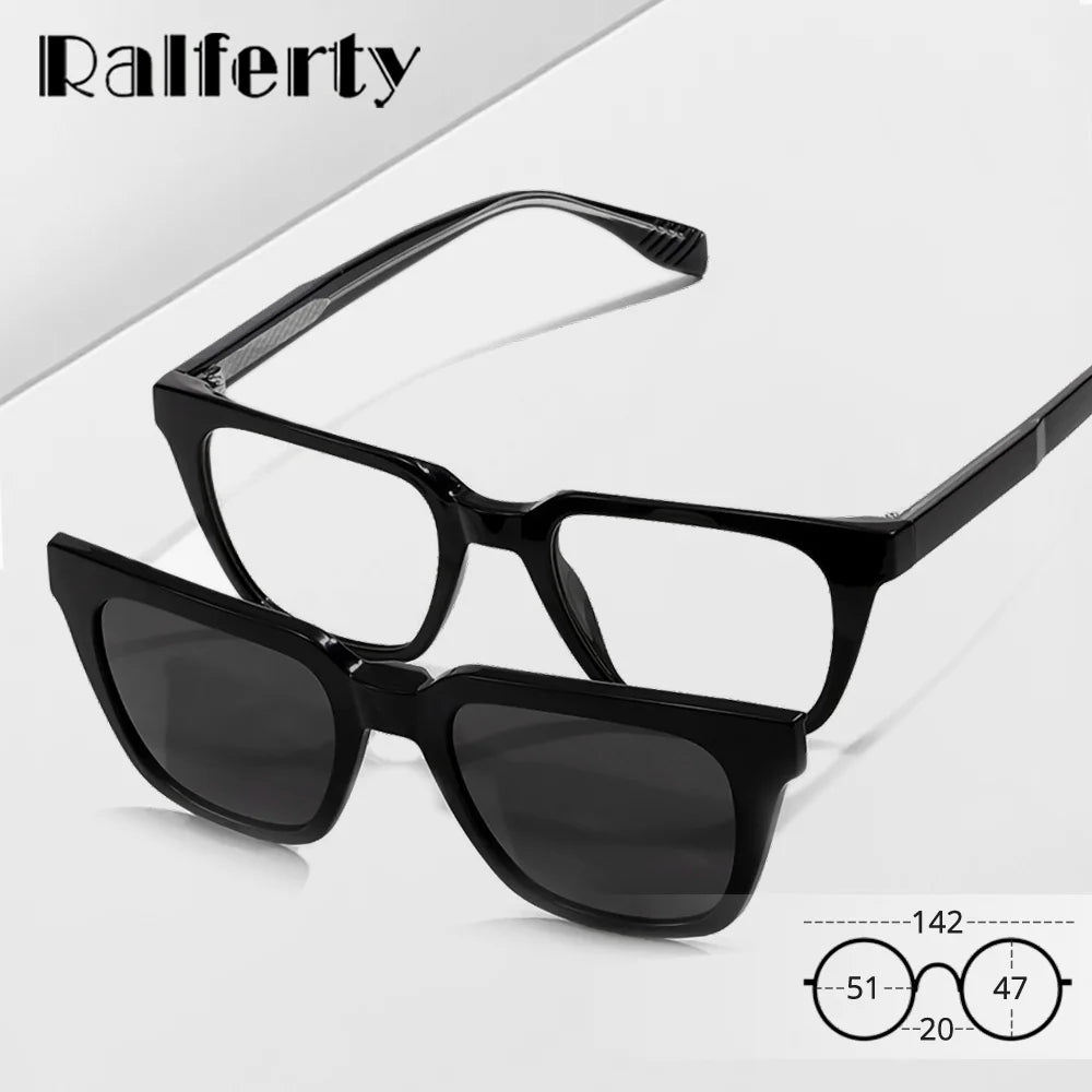 Ralferty Unisex Full Rim Square Tr 90 Alloy Eyeglasses Clip On Sunglasses 534205