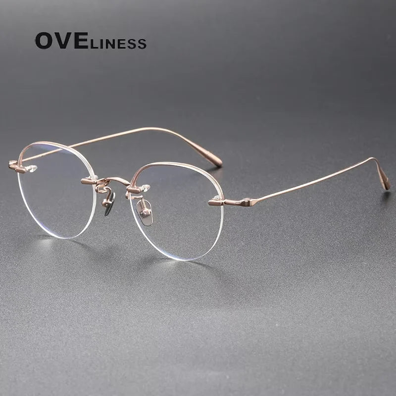 Oveliness Women's Full Rim Oval Round Titanium Eyeglasses 74611 Full Rim Oveliness rose gold