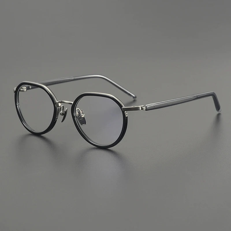 Gatenac Unisex Full Rim Flat Top Round Acetate Titanium Eyeglasses G2171