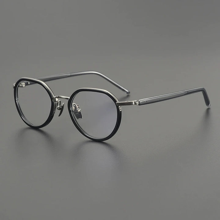 Gatenac Unisex Full Rim Flat Top Round Acetate Titanium Eyeglasses G2171