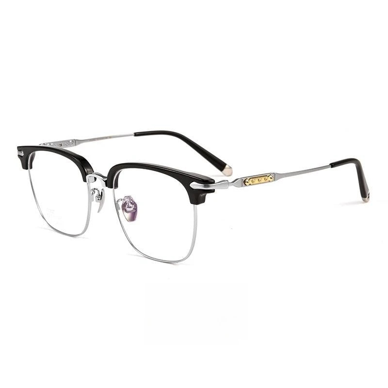 Hdcrafter Men's Full Rim Square Titanium Acetate Eyeglasses J0063t Full Rim Hdcrafter Eyeglasses Black-Silver  