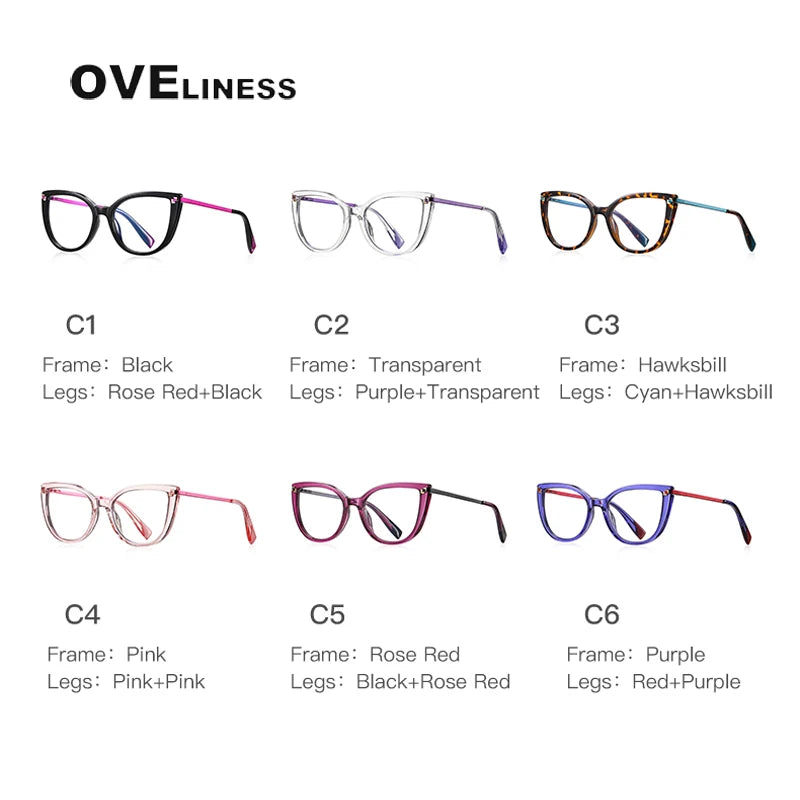 Oveliness Women's Full Rim Cat Eye Tr 90 Titanium Eyeglasses 2128 Full Rim Oveliness   