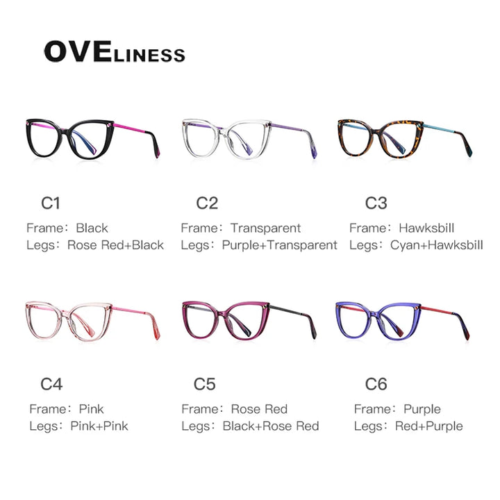 Oveliness Women's Full Rim Cat Eye Tr 90 Titanium Eyeglasses 2128 Full Rim Oveliness   