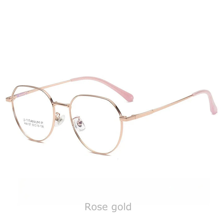 KatKani Womens Full  Rim Round Titanium Eyeglasses 86127 Full Rim KatKani Eyeglasses Rose gold  