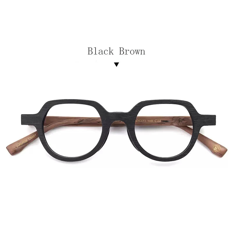 Hdcrafter Unisex Full Rim Flat Top Oval Wood Eyeglasses 6012 Full Rim Hdcrafter Eyeglasses Black-Brown  