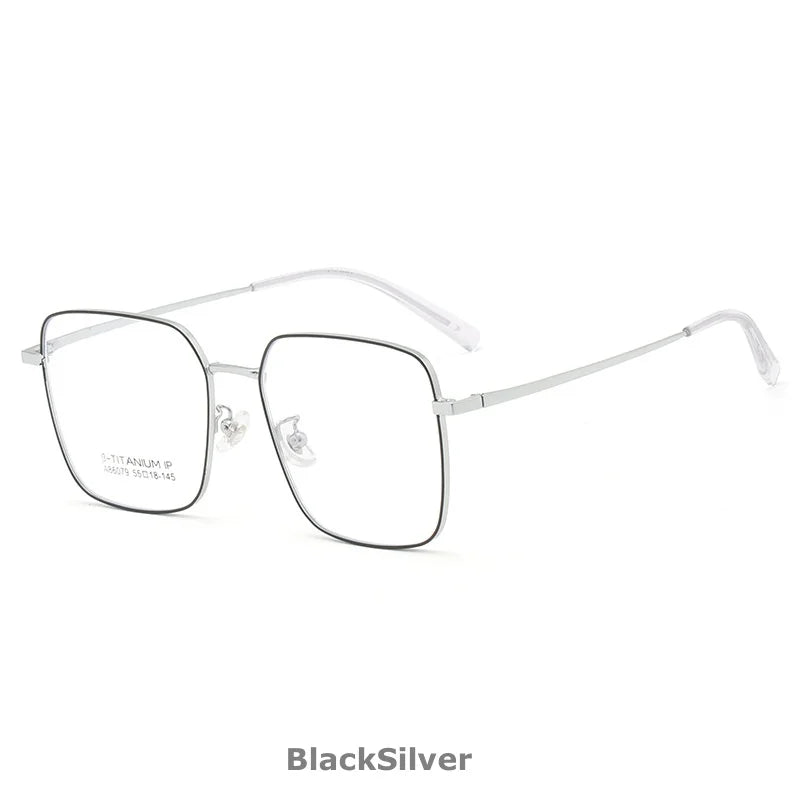 KatKani Womens Full Rim Square Titanium Eyeglasses 86079 Full Rim KatKani Eyeglasses Black silver  