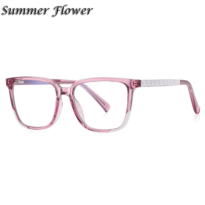 Summer Flower Women's Full Rim Square Tr 90 Titanium Eyeglasses 82135 Full Rim Summer Flower Pink White