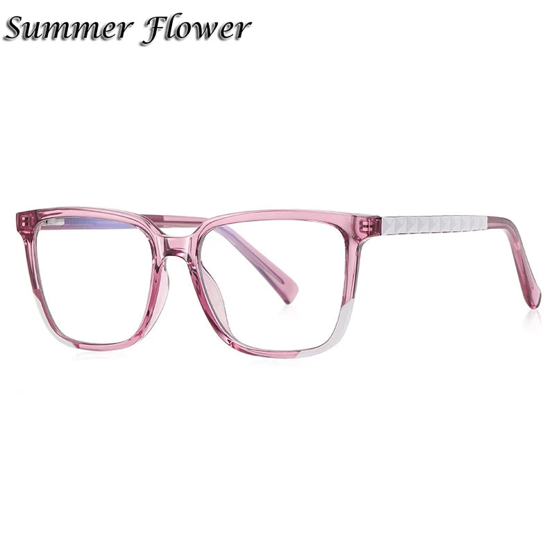 Summer Flower Women's Full Rim Square Tr 90 Titanium Eyeglasses 213544