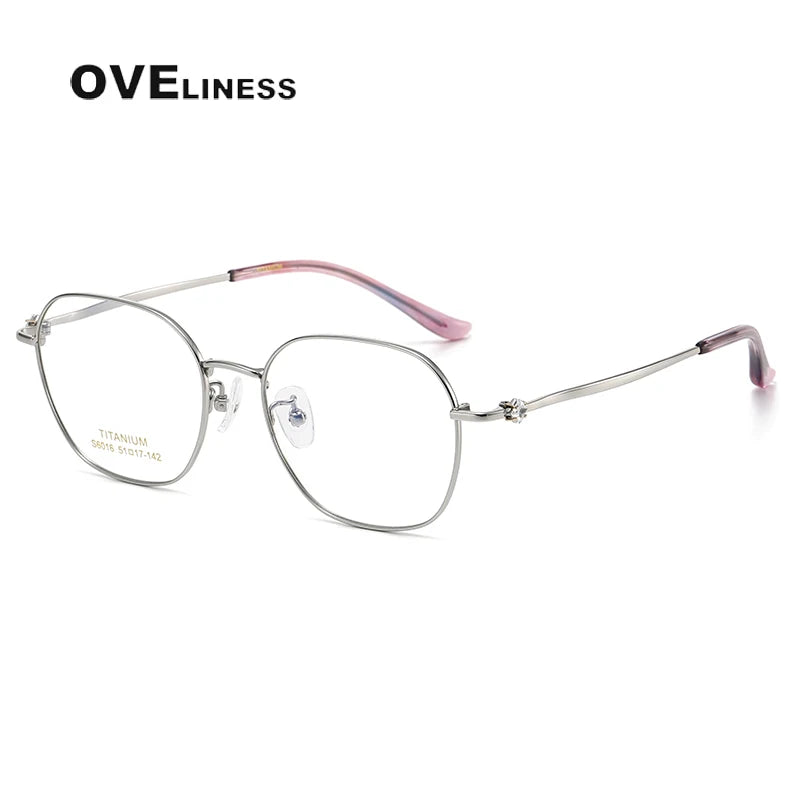 Oveliness Women's Full Rim Polygon Oval Titanium Eyeglasses 6016 Full Rim Oveliness silver  