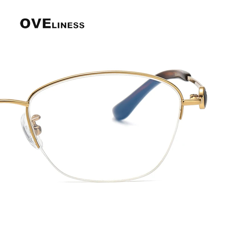 Oveliness Women's Semi Rim Oval Square Titanium Eyeglasses 196011 Semi Rim Oveliness   