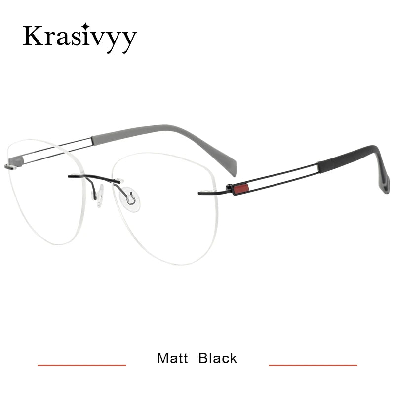 Krasivyy Women's Rimless Oval Cat Eye Titanium Eyeglasses 16078 Rimless Krasivyy Matt Black  