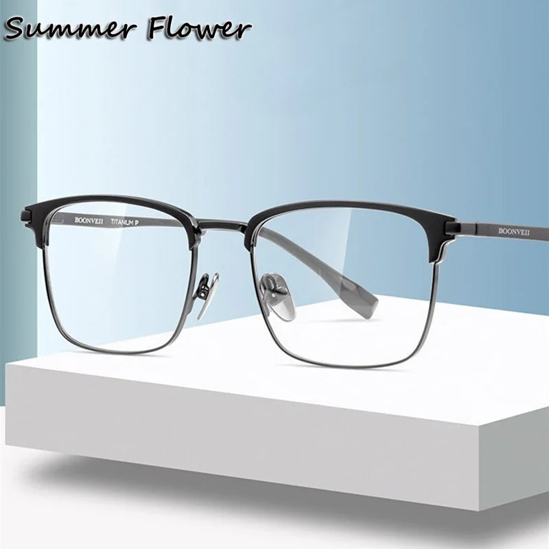 Summer Flower Men's Full Rim Square Titanium Eyeglasses 70104
