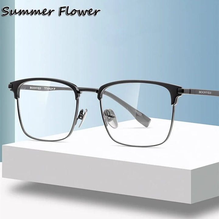 Summer Flower Men's Full Rim Square Titanium Eyeglasses 70104