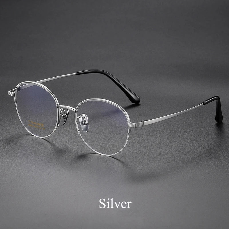 Bclear Unisex Semi Rim Round Titanium Eyeglasses 86682 Semi Rim Bclear Silver  