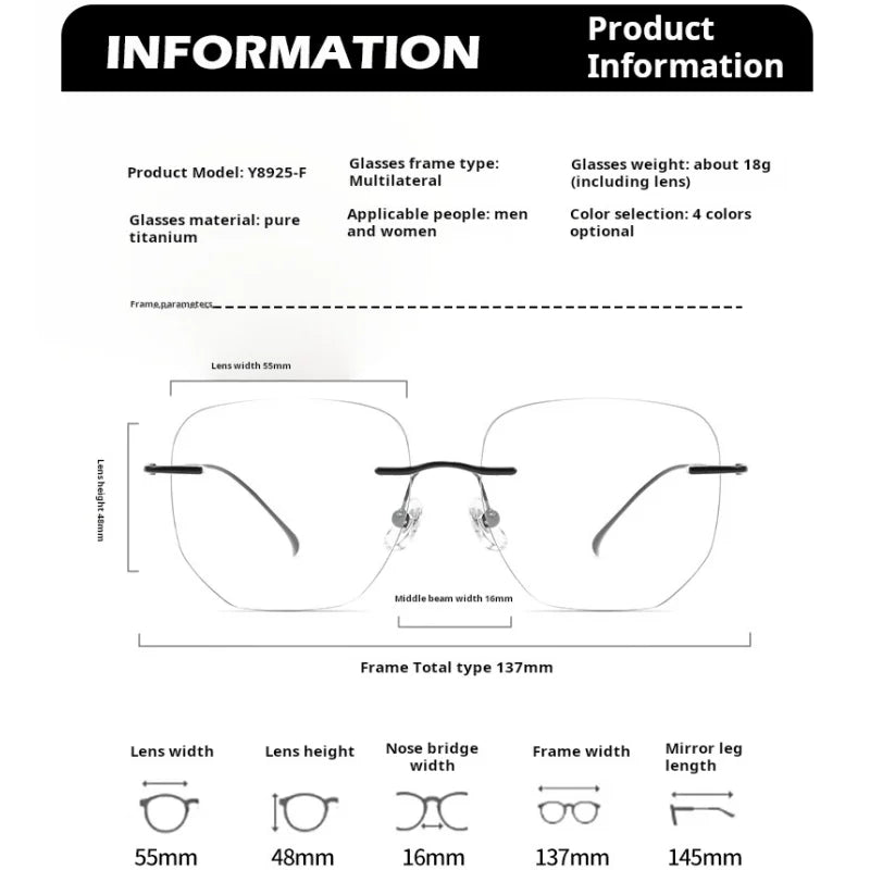 Momoja Women's Rimless Square Polygon Titanium Eyeglasses 728925