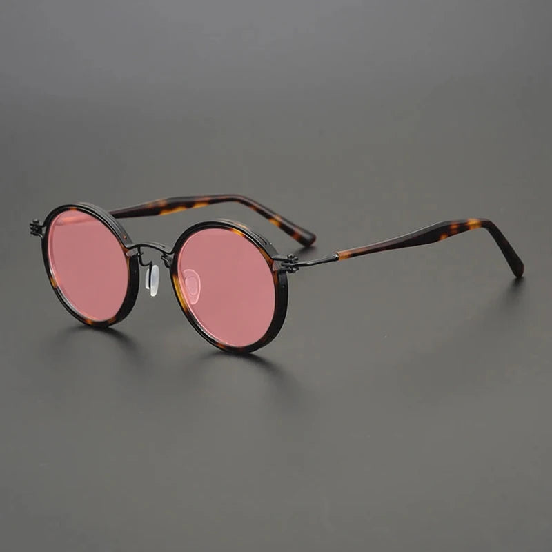 Gatenac Unisex Full Rim Round Polarized Acetate Titanium Sunglasses Mo10  FuzWeb  Tortoiseshell Pink  